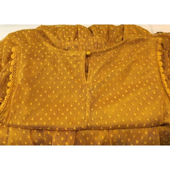 Blue Rain Casual Dress Mustard Yellow Lacy Floral Embroidered Cottage Womens XXS - Picture 6 of 6